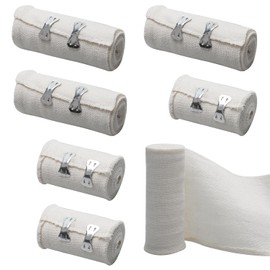Pack of 6 Elastic Bandages, White Compression Bandages, Elastic Bandage with Metal Clips, Elastic Medical Fixation Bandage for Wrists Ankle Knee