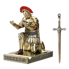 HDMbigmi Centurion Cloak Warrior Knight Pen Holder Mobile Phone Stand Desk Organizers and Accessories as Gift with a Metal Sword Letter Opener for Office and Home (Bronze)