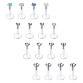 Briana Williams 16-Piece Lip Piercing Bioflex Labert Plug Set Transparent 16G Retainers 6/8/10 mm Rod Monroe Medusa Piercing CZ Opal, Plastic, style5