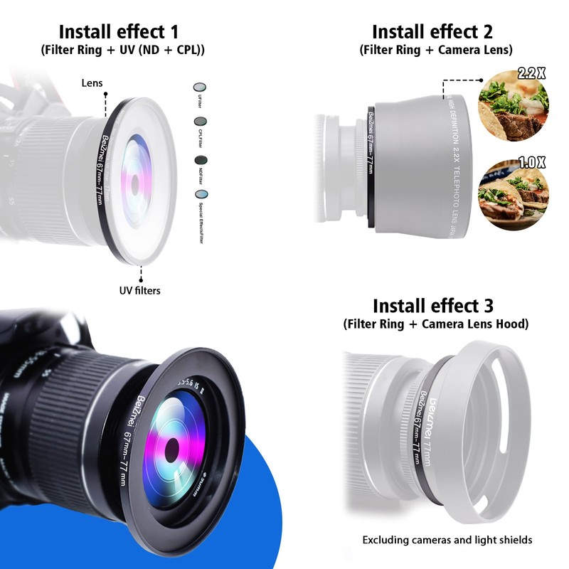 67mm to 77mm Adapter Ring for Camera Filter Compatible with