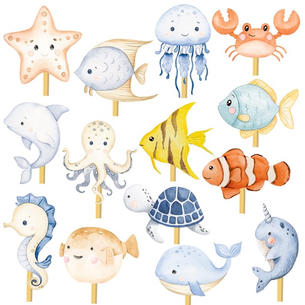 Ocean Sea Animal Centerpiece Sticks Sea Theme Party Table Toppers Ocean Party Table Centerpieces 28 PCS Marine Animals Party Table Decorations for Under The Sea Baby Shower Supplies