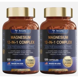 Magnesium Complex Capsules – 12 Forms – 700 mg – 2 Pack – Glycinate, Citrate, Malate, Taurate