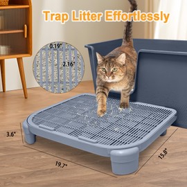 TAILRYTH Elevated Cat Litter Mat Large,19.7"×15.8"×3.6",Double Layer Kitty Litter Trapping Mat for Litter Box,XL Cat Ramp for Elderly & Small Cats,Easy to Clean,Washable,Non-Slip(White, 3.54" H)