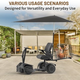 BERPET Mobility Scooter Rear Basket and Umbrella Canopy Sunshade Set – Adjustable Height Foldable Umbrella, Heavy-Duty Foldable Basket, Fits 1" Hitch Receiver for Pride, Drive, Power Chairs and More