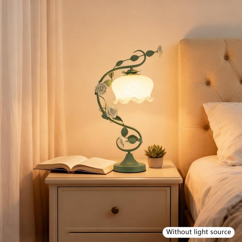 YIYIBYUS Table Lamp Flower Shaped Atmosphere Night Light Green LED