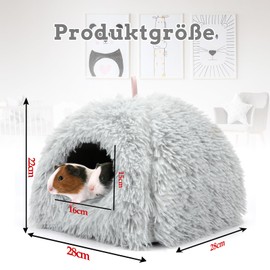 Sbayool Warm Guinea Pig Bed, Cosy Plush Guinea Pig Cuddly Cave with Movable Pad, Guinea Pig Hiding Place for Hedgehogs, Chinchillas and Other Small Animals, 28 x 28 x 22 cm, Grey