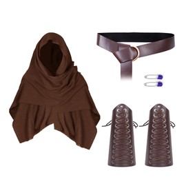 YAIZLBCA 4Pcs Renaissance Accessories Faire Costume Set Medieval Leather Belt Shawl Half Shoulder Cloak Scarf Buckle Bracers Retro Accessories-brown