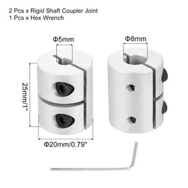 MECCANIXITY 2PCS Shaft Coupling 5 to 8mm(ID) 25mm(L) Aluminum Alloy Shaft Coupler Connector Rigid Joint Motor Accessories with Hex Wrench for 3D Printer DIY Robots Model CN