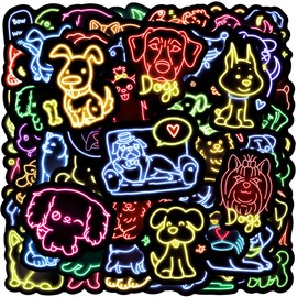 100pcs Neon Dog Waterproof Vinyl Stickers - Cute Puppy Decor & Party Favors for Laptop, Water Bottle, Classroom