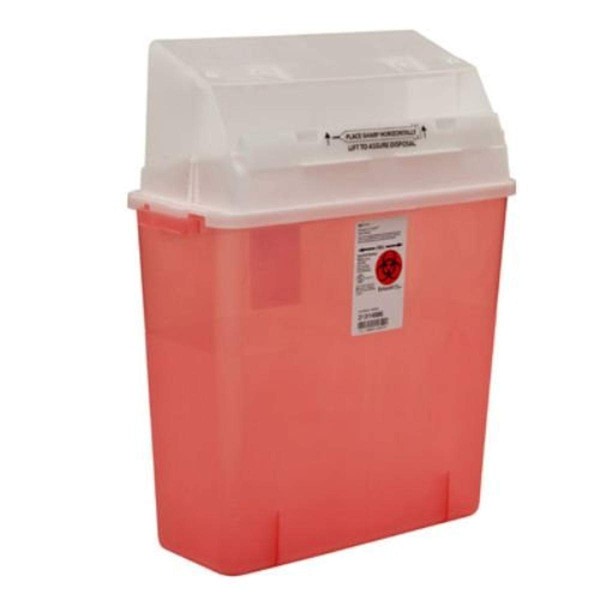 Covidien 31314886 Sharps-A-Gator Safety in Room Sharps Container with Counterbalance Lid, 3 gal Capacity, Transparent Red (Pack of 12)