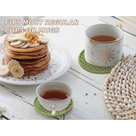 KEHOUXRE Coasters for Drinks 6 Pack Drink Coaster with Holder,Heat Resistant Silicone Cup Mat Tabletop Protection,Non-Slip Rubber Coasters for Kinds of Cups (Green)