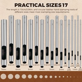 17PCS 0.5-7mm Leather Hole Punch Tool, Leather Hole Punch, Leather Punch Set, Belt Hole Puncher, Leather Working Tools for Leather Watch Band, Leather Tooling Kit (17)