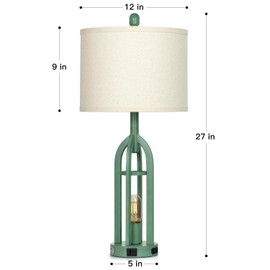Cinyirong 27" Tall Vintage Table Lamp Set of 2 with USB C+A & Outlet,Farmhouse Green Table Lamp for Living Room,Retro Bedside Lamps with Night Light for Bedroom Entryway,Green