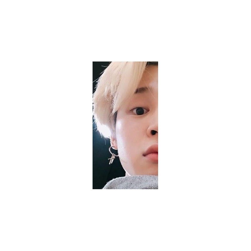 Jimin Earrings, Ring, Cross Spike, Model Wearing Jimin, One Ear,