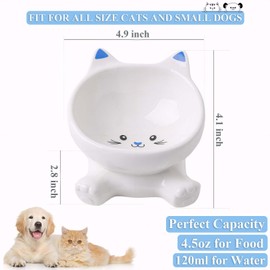 Raytrue-X Ceramic Raised Cat Bowl with 3D Cute Kitten Ears for Holding Food and Water, Anti-Rollover, Porcelain Stress Free Pet
