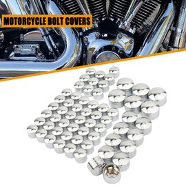 62PCS Motorcycle Bolt Covers Engine Head Bolts Toppers Cap for Harley 2018-2024 Softail Street Bob Lowrider Breakout Touring 2017-2024 Road King Street Glide Road Glide Electra Glides (Chrome)