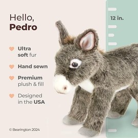 Bearington Pedro Plush Donkey Stuffed Animal, 12 Inches
