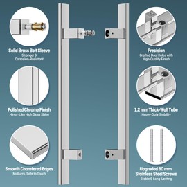 Ranbo H-Shaped 24" Push Pull Door Handle,Back to Back, 400mm (15-3/4 inch) CTC, 1.2 mm Thick 304 Stainless Steel,for Barn Front Wood Shower Commercial Entrance Door,Polished Chrome