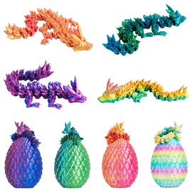 ACTICO 4 Pcs 3D Printed Dragon, Dragon Eggs with Dragon Inside, Articulated Crystal Dragon Fidget Toy, Dinosaur Eggs Toy, Desk Toys for Teen Boy Kid