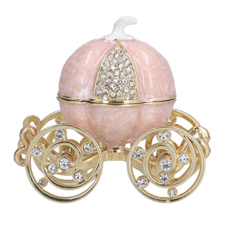 Jewelry Organizer White Golden Pumpkin Carriage Shape Rhinestone Storage Box