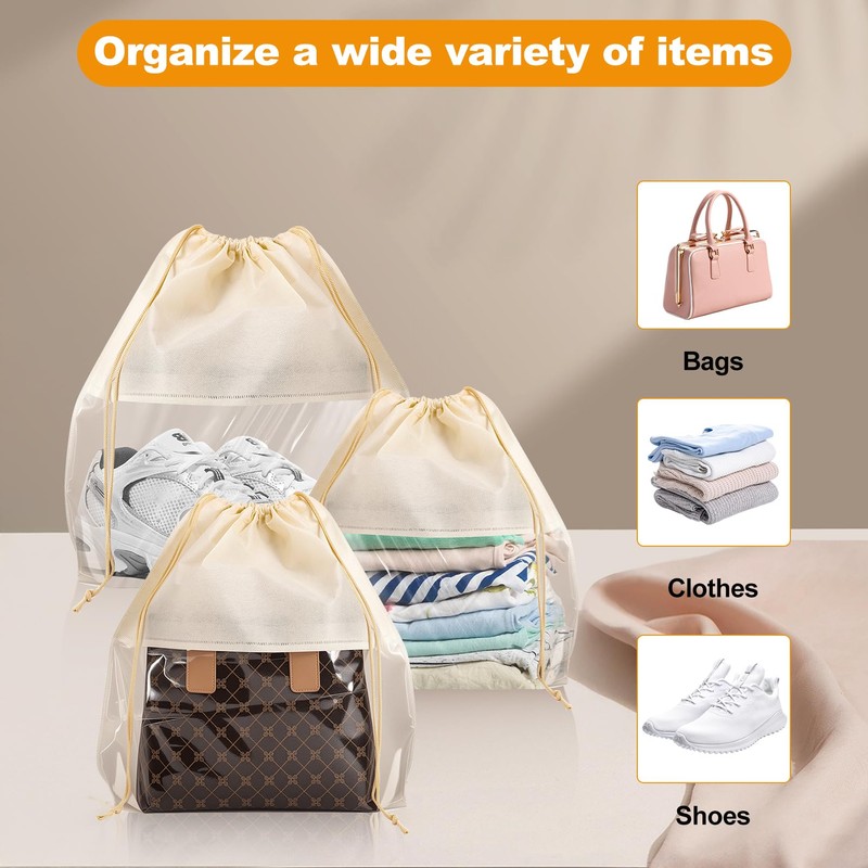PLMMOUT 12 PCS Dustproof Drawstring Bags,Breathable Non-Woven Fabric Drawstring Dust