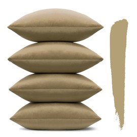 Sungeek Set of 4 Decorative Cushion Covers Solid Soft Velvet Pillow Covers with Invisible Zipper Square Throw Pillow Cases for Sofa Car Patio Bedroom Living Room 45x45cm Taupe