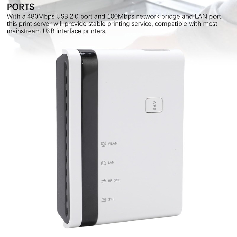 GOWENIC USB Print Server, 10 100Mbps LAN Bridge Wireless Wired