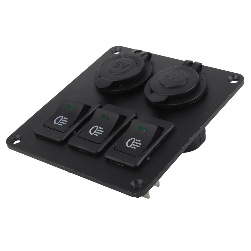 Car Marine 3+2combination LED Single Rocker Green Light Switch+Car Charger