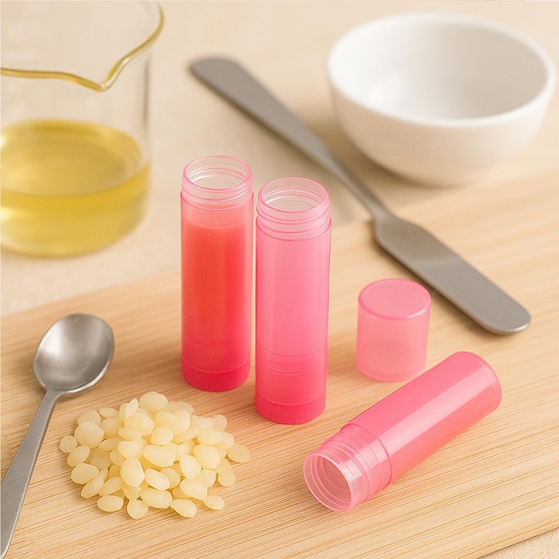 50Pcs Red Plastic Lipstick Containers with Caps 5g Empty Lip