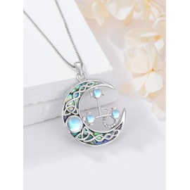 Cargari Lilith Necklace for Women, 925 Sterling Silver Round Moonstone Abalone Shell Lilith Sigil Pendant, Celtic Knot Moon Necklace Pagan Wiccan Magic Lilith Jewelry for Men Women