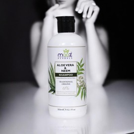 Maaz Herbals Natural ALOE VERA AND NEEM SHAMPOO - CLEANSES AND NOURISHES, INFUSED WITH NEEM, SOFTER, MORE LUSTROUS, FOR ALL HAIR TYPES, VEGAN, HERBAL, 300 ml/10.1 fl oz