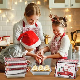 ZMLM Christmas Foil Containers with Lids: 36 PCS Rectangular Foil Food Storage Pans, Disposable Leftover Treat Containers Cookie Tin for Gifts Giving Holiday Christmas Table Decorations Supplies