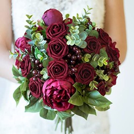 Mocoosy - 50 rosas artificiales de color borgoña, rosas falsas para decoraciones, rosas de espuma de tacto real a granel con tallos para bricolaje, ramos de boda, despedida de soltera, centros de mesa, decoración del hogar