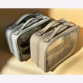 JAZD Clear Makeup Bag Toiletry Bag for Women Cosmetic Case Large Capacity Travel Make Up Bag Organizer Transparent Storage Compartment TSA Approved:_GRAY