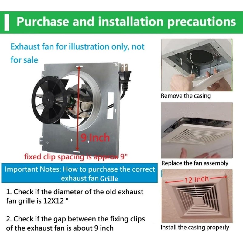 Piumeif 12x12 Bathroom Exhaust Fan Cover with Springs, Replacement Vent