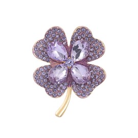 Rhinestone Purple Clover Leaf Brooch Pin for Women Girls Unisex Vintage Crystal Flower Brooches Lapel Pins Lucky Decor Dress Accessories Christmas Birthday Thanksgiving Jewelry Gift