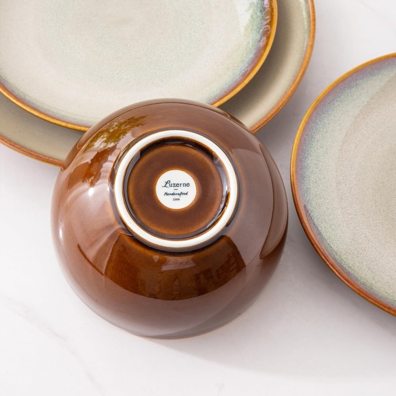 LeRatio Ceramic Dinnerware Sets for 6,18-Piece Plates and Bowls,Handmade Reactive