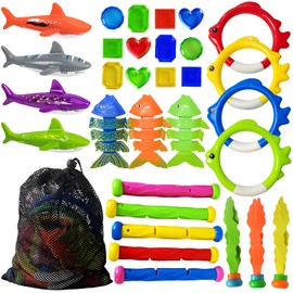 Jasonwell Juguetes para Alberca Buceo - 31 PCS Juegos para Alberca Pool Toys Juguetes para Alberca Niños Adultos con Anillos Palos de Buceo Tesoro Sub