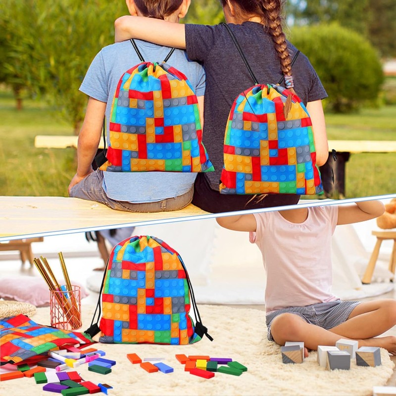 ausurme 12 Building Blocks Drawstring Bags12PCS Building Blocks Drawstring Gift