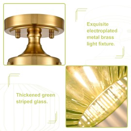 Semi Flush Mount Ceiling Light Mid Century Brass Farmhouse Kitchen Light Fixture with Depression Green Glass Shade Frameless Design Suitable for Living Room Entry Cloakroom
