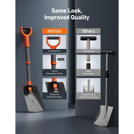 AstroAI 38.4" Folding Snow Shovel for Car, Extendable Snow Shovel with Thickened Aluminum Handle and Reinforced Iron Hinge, Portable and Multifunctional for Driveway, Cars, Camping and Mud, Grey