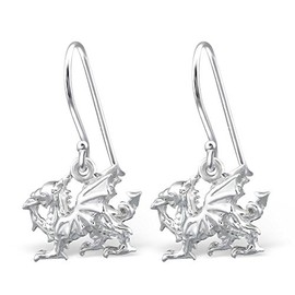 Welsh Dragon Earrings - 925 Sterling Silver - Dangle Fish Hook