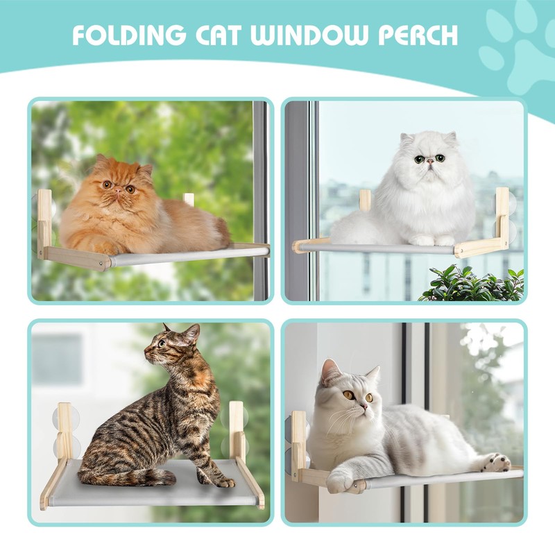 Cordless Folding Cat Window Perch, Foldable Cat Window Hammock with