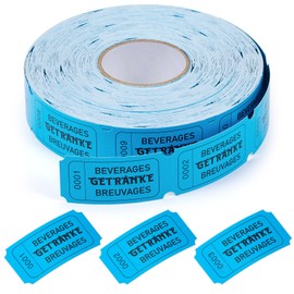 Nezyo Value Tokens Roll 1000 Sheets Perforated Value Tokens Consecutive Number Food Stamps Roll Drinks Marks Roll Demolition Tokens for Shops Bar Wedding Party (Blue, Beverages)
