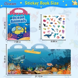Vowusa Sticker Book for Toddlers 2-4 Years, Stickers for Kids, Reusable Sticker Books for Toddlers 1-3, Toddler Craft Activities, Toddler Travel Toys (Ocean Animals)