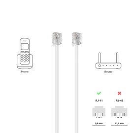 deleyCON 2 m Telephone Cable RJ11 Modular Cable 6P4C Western Cable RJ11 to RJ11 Connector Flat Cable Telephone Socket Modem Router Fax ISDN DSL VDSL Internet White