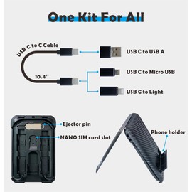 Yinow USB Type C to C Charging and Data Transfer Cable with 3 Adapters Combination Set in Credit Card Size Case, 2pcs
