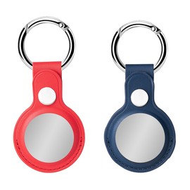MEXRUMI 2 Key Chain Cases for Airtag PU Leather - Accessories for Portable Leather Bags (Blue and Red)