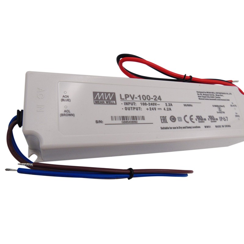 MEAN WELL LPV-100-24 LED Transformer 24V/4.2A/100W IP67 Constant Voltage