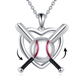 VIJASHOP Baseball Necklace 925 Sterling Silver Baseball Bat Heart Pendant Sport Necklace Softball Baseball Jewelry for Women Lover Players